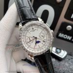 Swiss Copy Patek Philippe Complications Moonphase Baguette Bezel White Dial 42 MM 9100 Watch
